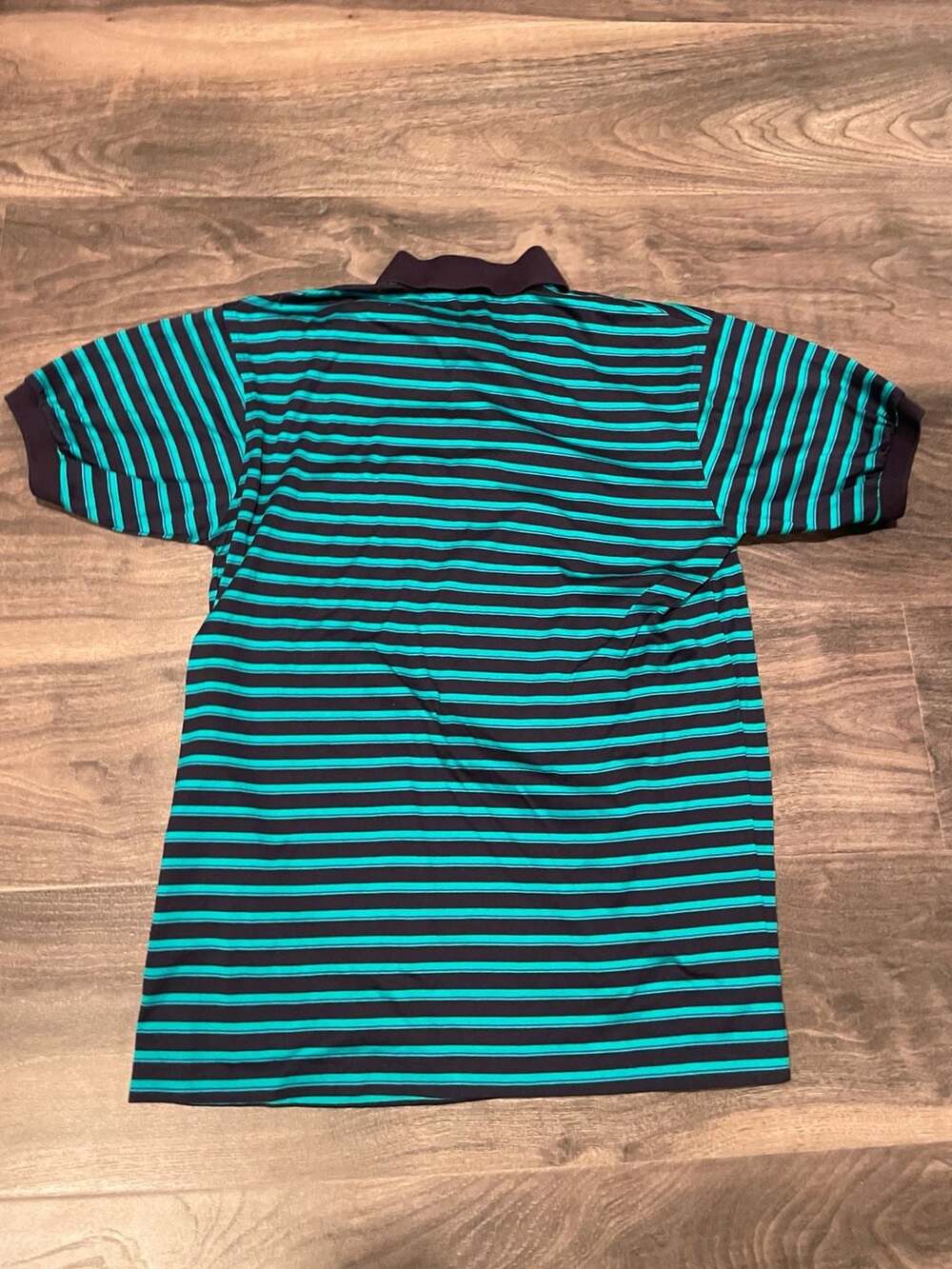 Yves Saint Laurent Vintage Striped Polo Shirt Small Blue Green Mercerized Cotton - Picture 5 of 5